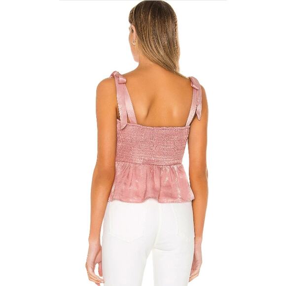 Lovers and Friends Revolve Harmony Smocked Shoulder Tie Pink Top Size Medium - Picture 7 of 13